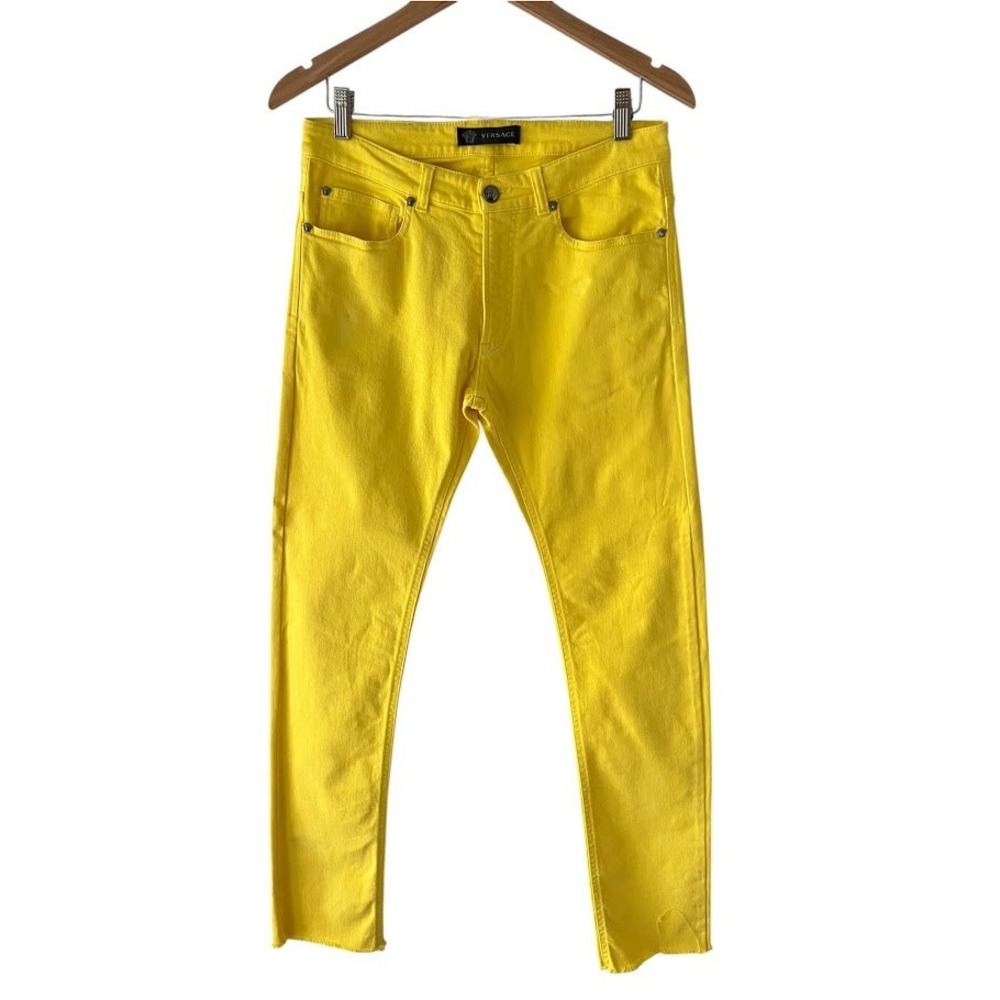 Versace Collection Mens Yellow Jeans Pants Size 31 Medusa Made in Italy A69903